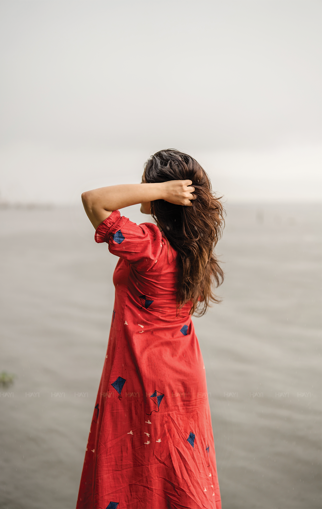 Kite Queen Red  A-line Cotton Flex Kurta with V-Neck & puff Sleeves