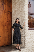 Dusklure Black Viscose Dress with Boat Neck & 3/4th Sleeves