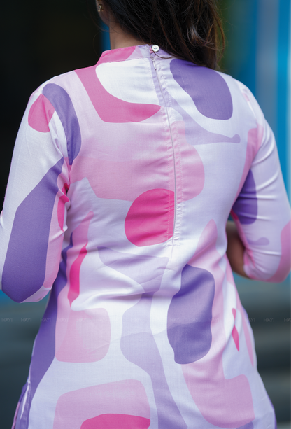 Patterned Pink with Candy Pops printed Linen Blend Kurta