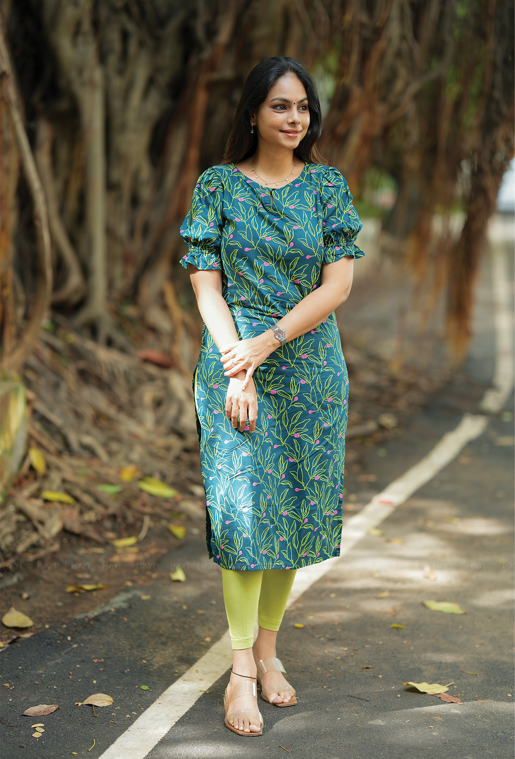 Shroud Green with Spring Veil floral printed Viscose Kurta