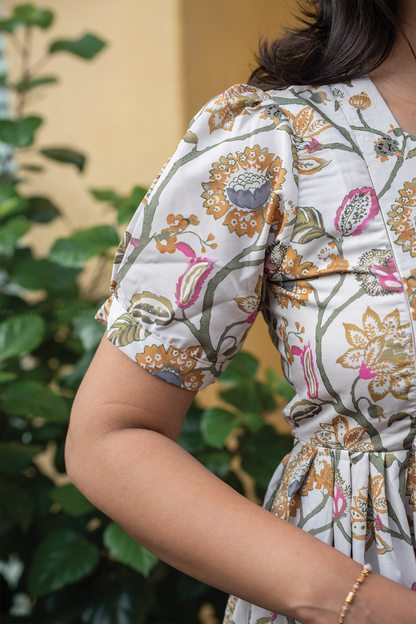 Zarika Beige floral printed Maternity and Feeding Cotton Blend Dress