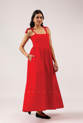 Lover's Edit Red Spaghetti Dress With Back Smock