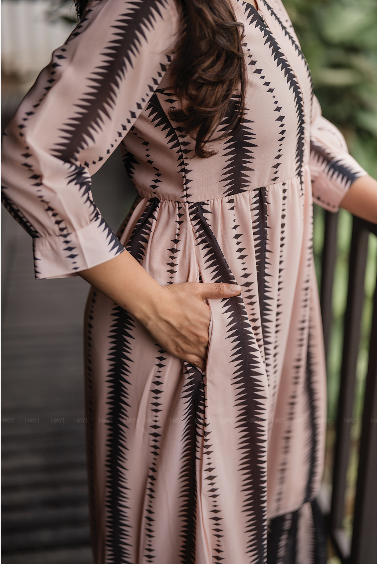 Fall Beige with Timeless Rhythm Printed Maternity and Feeding Lux Georgette Dress