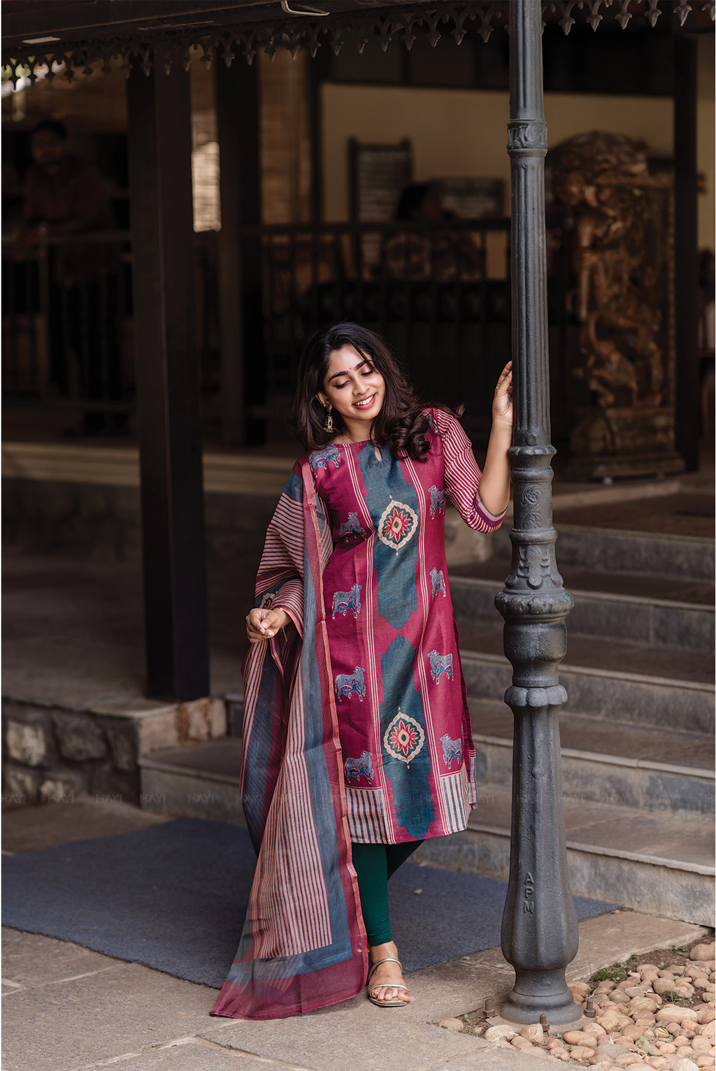 Rustic Grace Red Piece Shimmer Tissue Blend Placement Printed Kurta with Pant & Dupatta