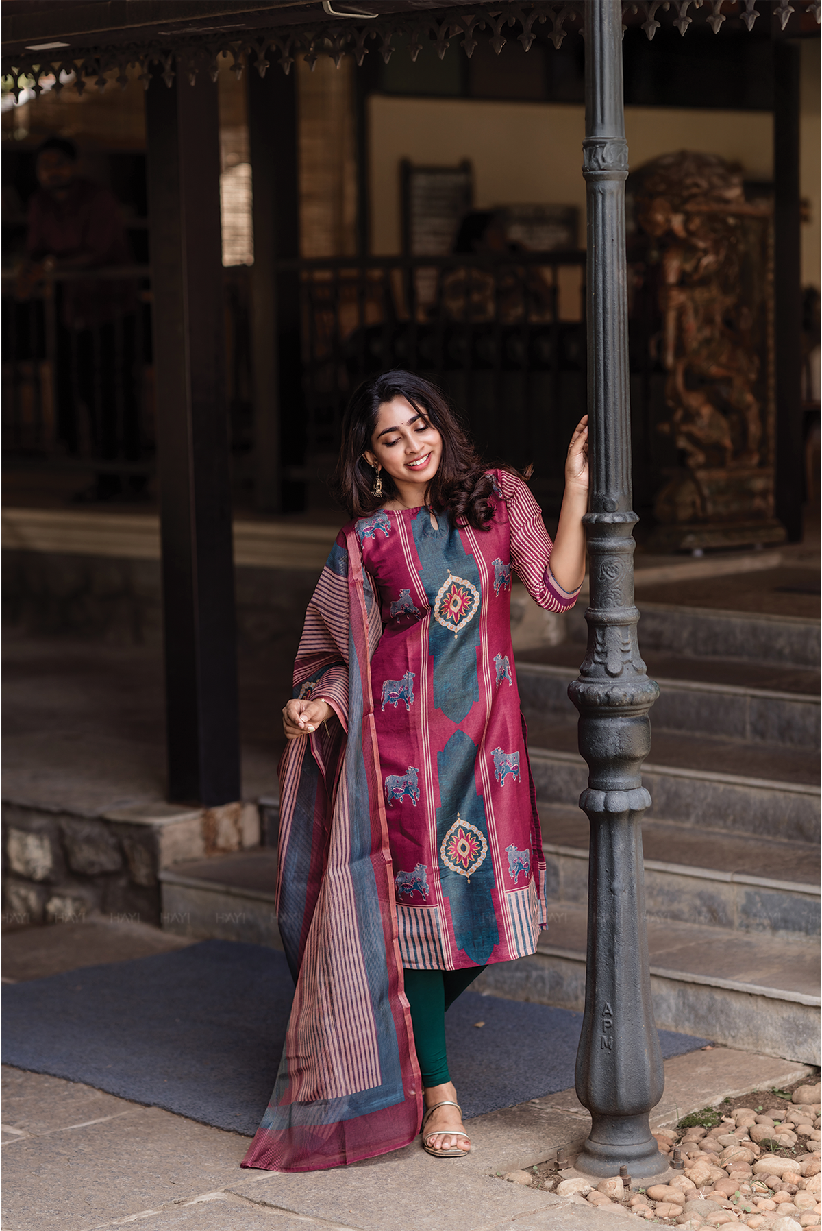 Rustic Grace Red Piece Shimmer Tissue Blend Placement Printed Kurta with Pant & Dupatta