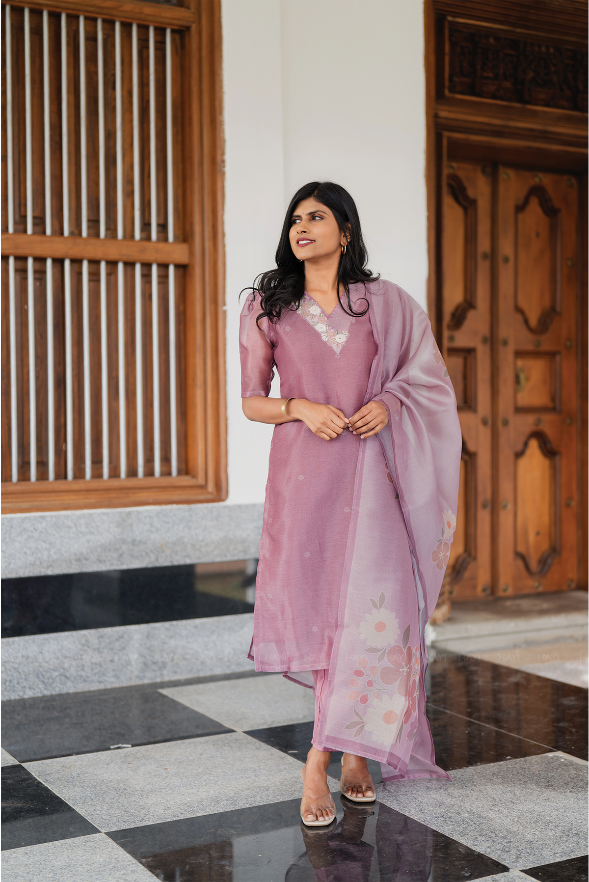 Pinkshift Shimmer 3 Piece Tissue Hand-Embroidered Kurta with Pant & Dupatta