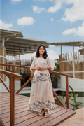 Lush Layers Beige Viscose Dress with Tropical Palm Print