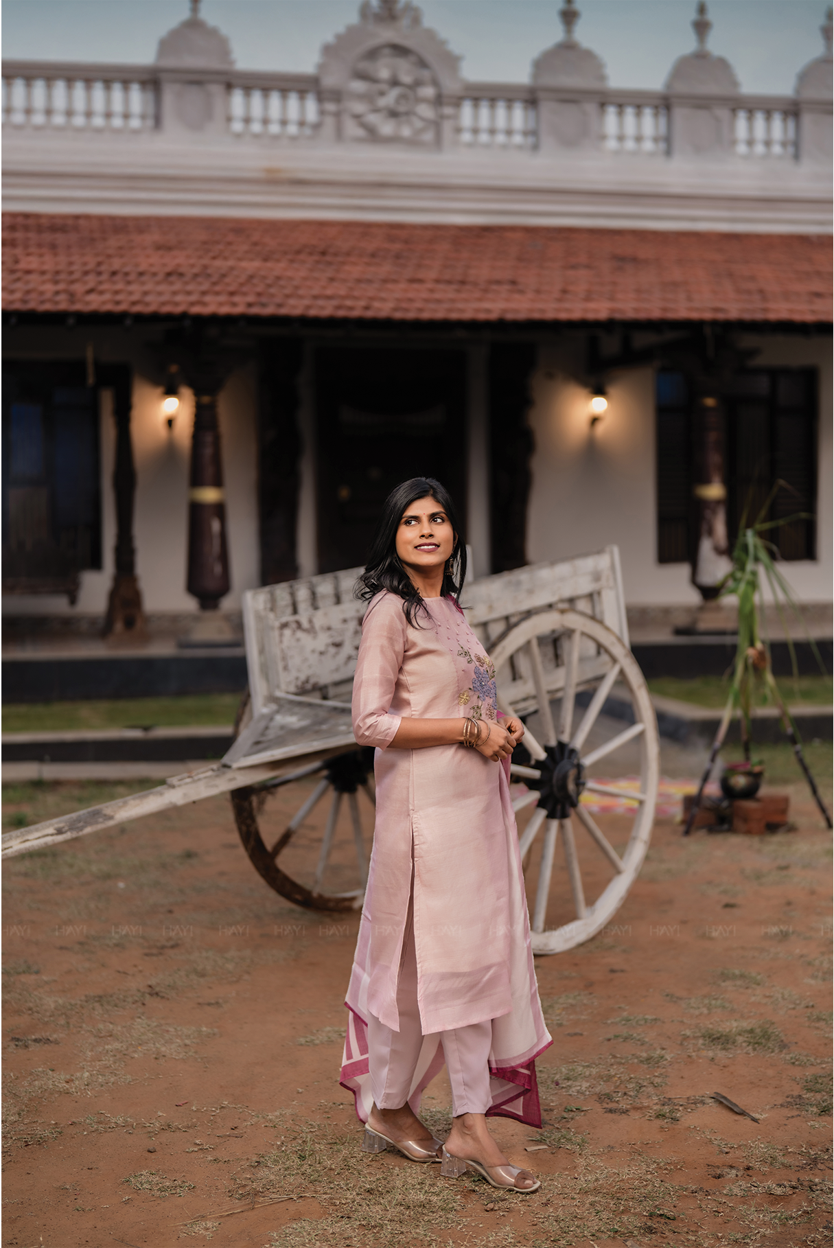 Rose Mist Light Pink 3 Piece Tussar Silk Blend Floral Embroidered & Printed Kurta with Pant & Dupatta