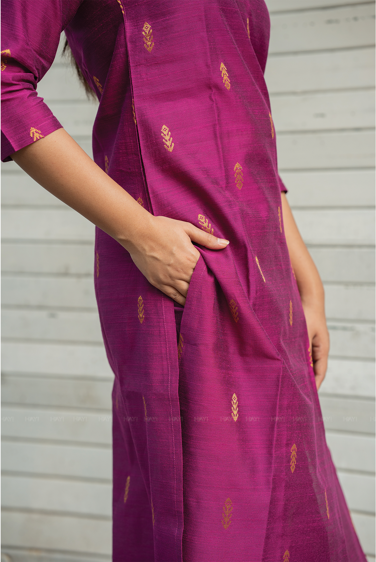 Madhura Deep Pink Viscose Jacquard Weave Co-ord with V-Neck & 3/4th Sleeves