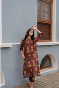 Terra Red with Earthy Boho floral printed Linen Blend Co-ords
