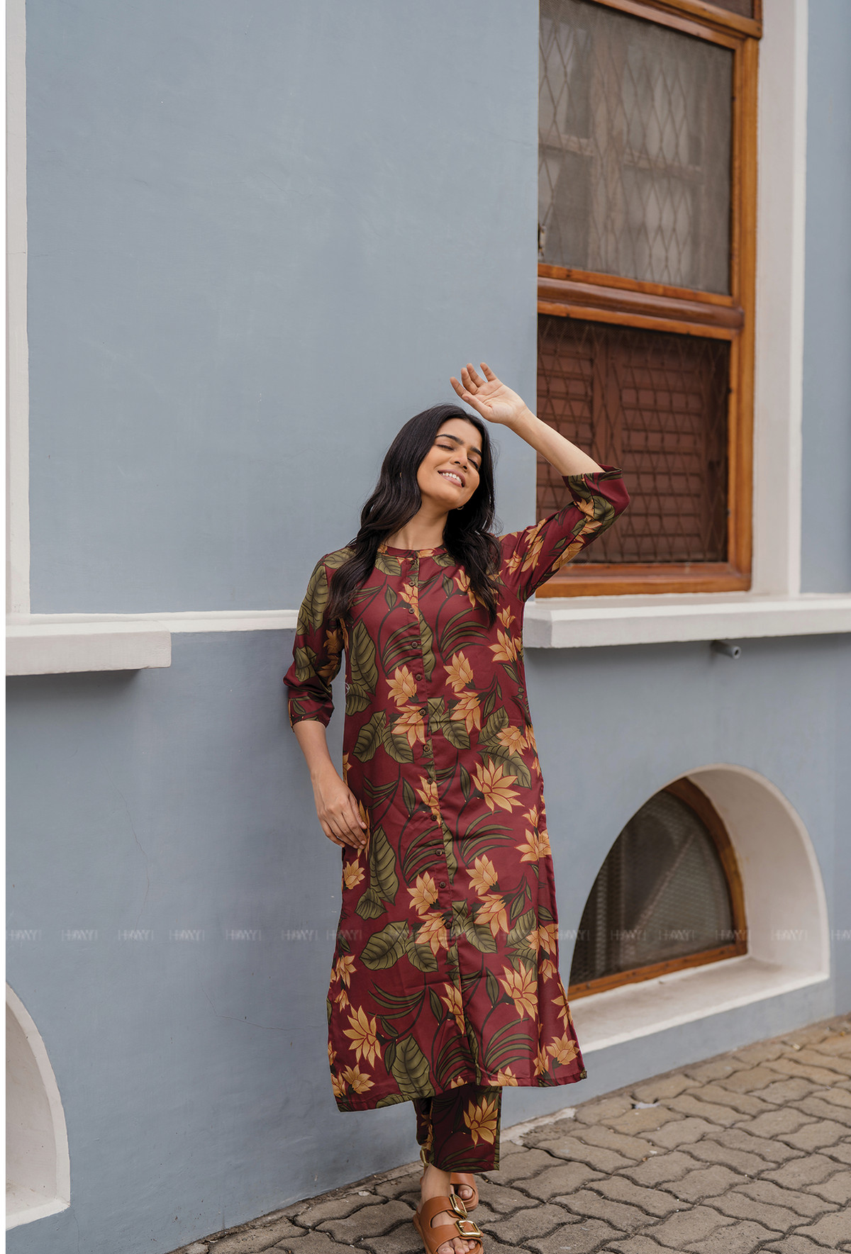 Terra Red with Earthy Boho floral printed Linen Blend Co-ords