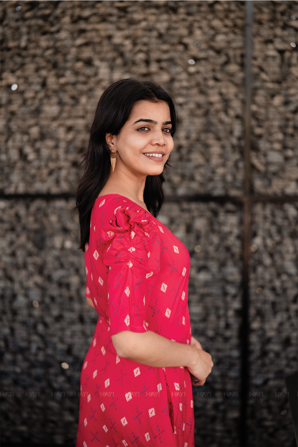 Redloom Cotton Dress with Sweetheart neck & Leg-O-Mutton Sleeves