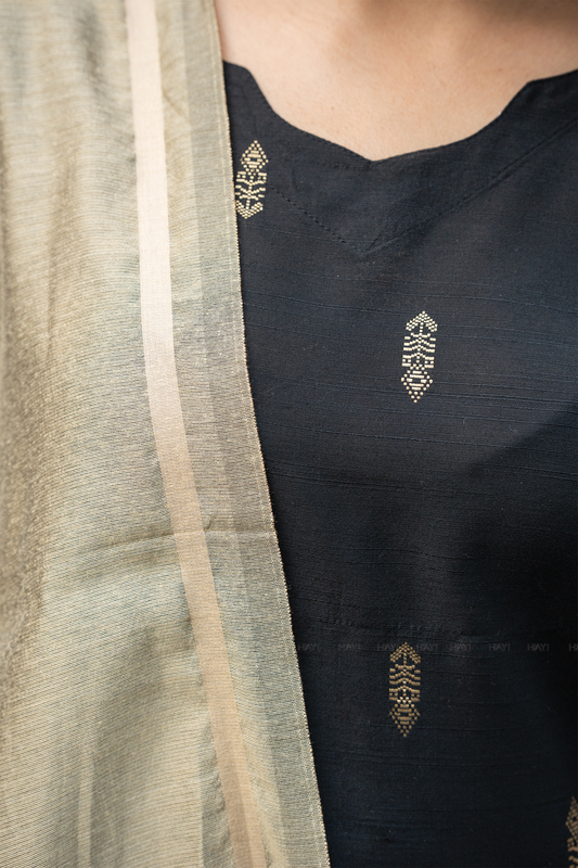 Twilight Weft Black 3 Piece Viscose Jacquard Weave Kurta with Pant & Dupatta
