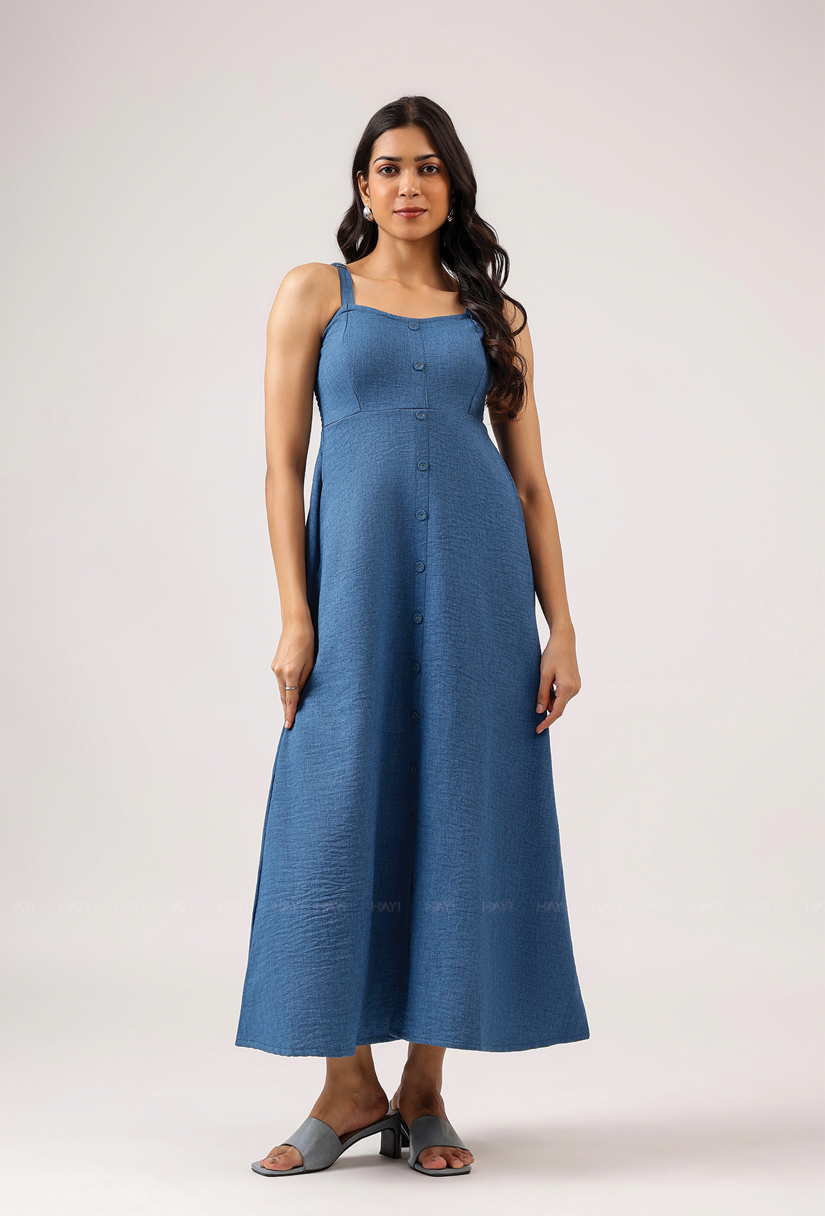 Rawelle Denim Blue Adjustable Strap Spaghetti With Back Smock
