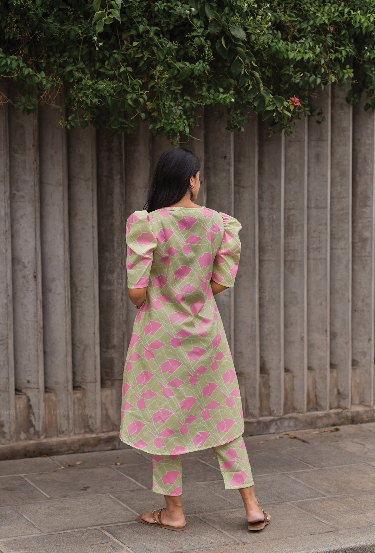 Fanci Green with Tangled Blush printed Linen Blend Co-ords