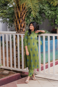 Olive Majesty Viscose Co-ord with Chinese Collar & Half Lacket