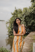 Sylan Yellow with Sunshine floral printed Linen Blend Kurta with attached 3/4th Sleeves