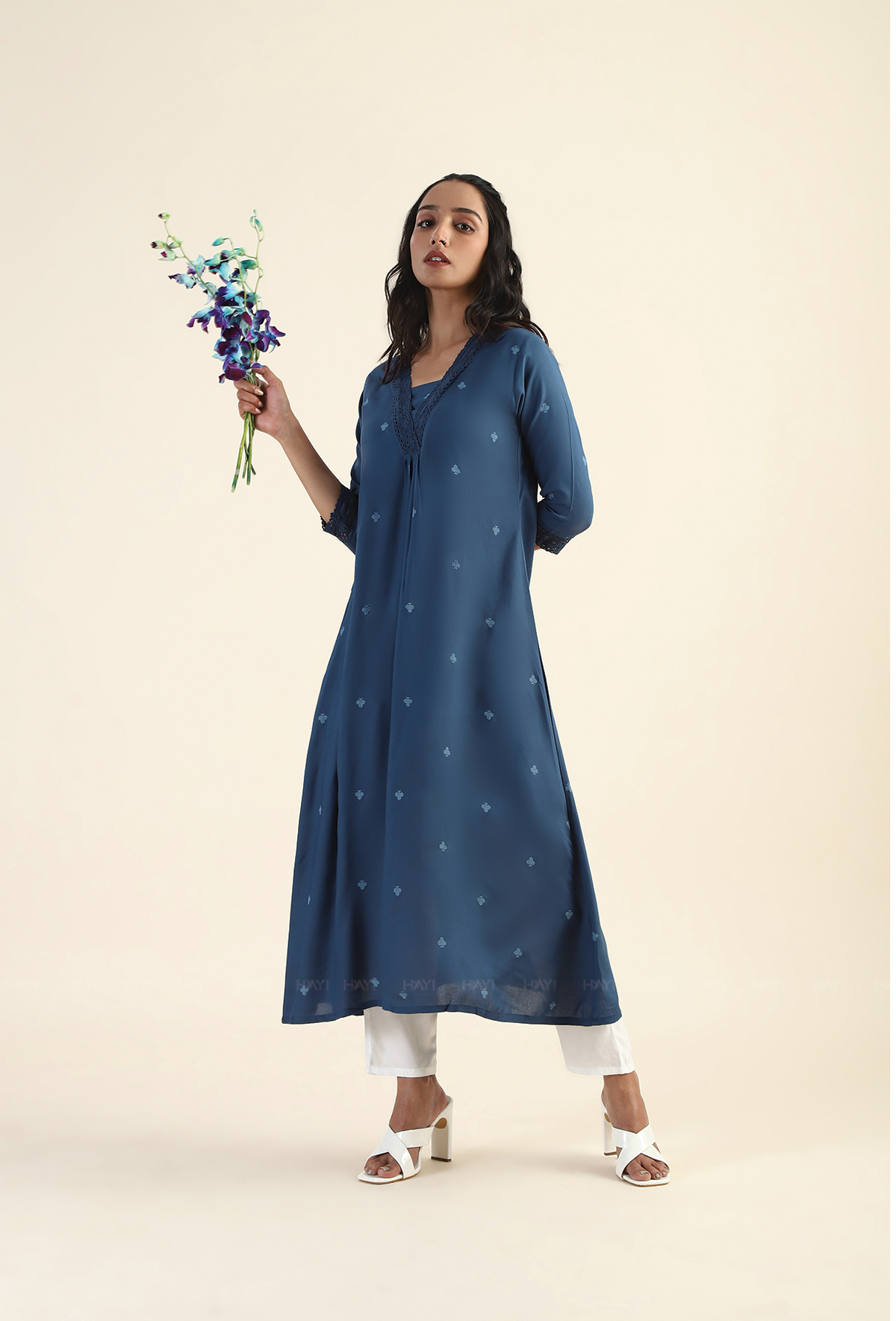 Celestial Blue Twinkle Muse Viscose Printed Dress