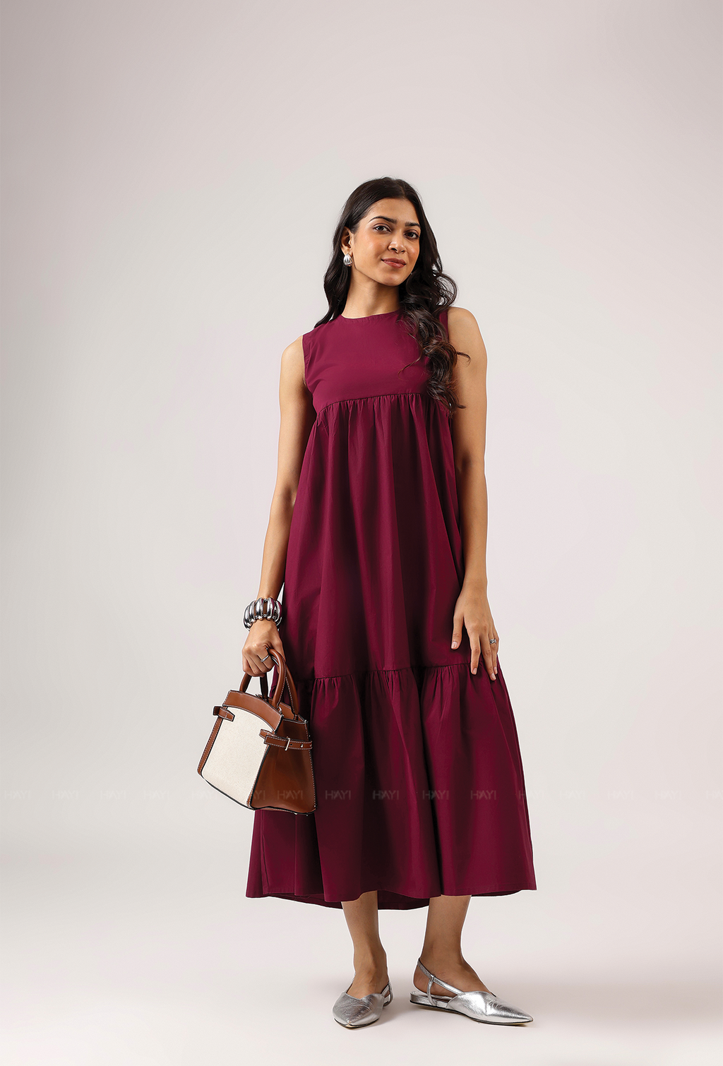 Vin Rouge Sleeveless Wine Flared Dress