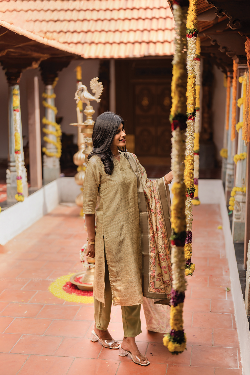 Tanira Green 3-Piece Tussar Silk Blend Floral Printed Kurta with Pant & Dupatta