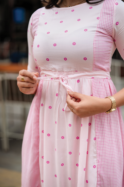 Pink Wink Viscose Dress with Boat Neck 3/4 Sleeves & Dual Print Design