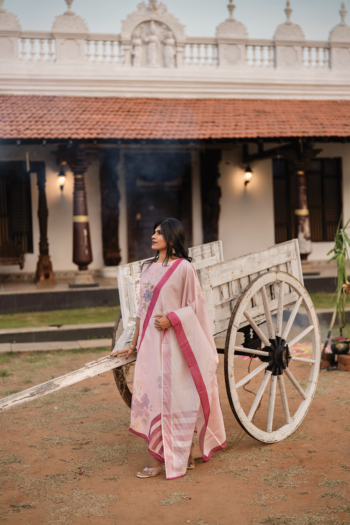 Rose Mist Light Pink 3 Piece Tussar Silk Blend Floral Embroidered & Printed Kurta with Pant & Dupatta