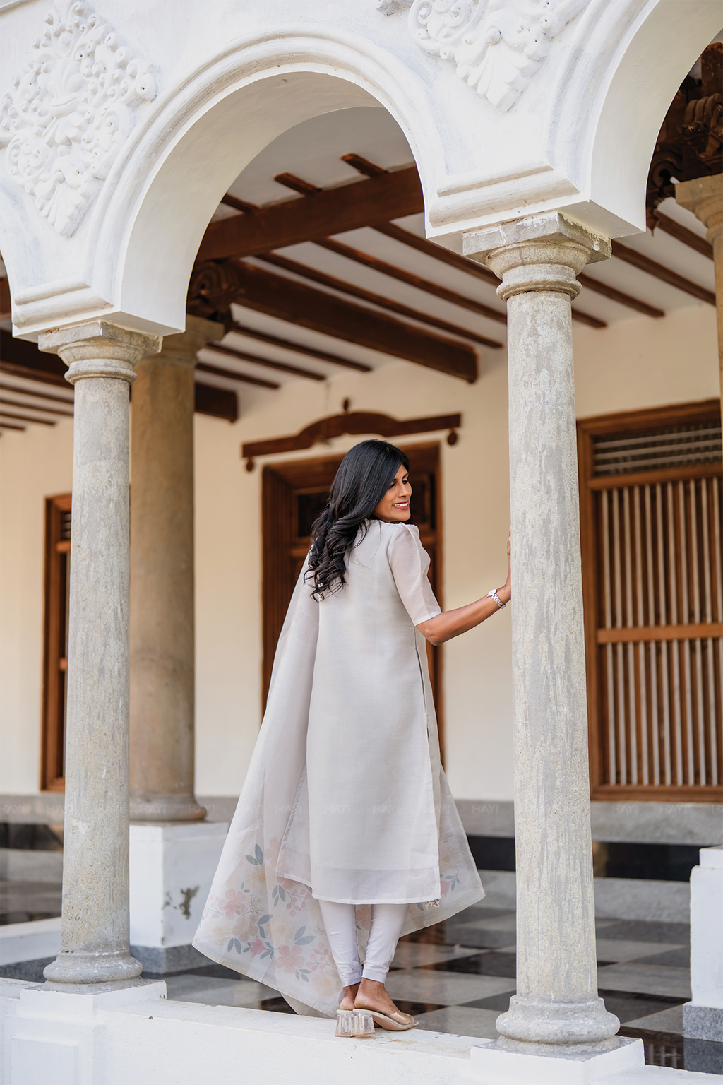 Silver Blossom 3 Piece Silk Blend Hand Embroidery Kurta with leggings & Dupatta