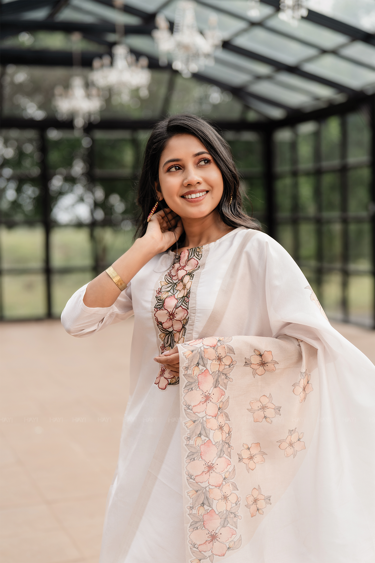 Lavira petal Off-White 3 Piece Silk Blend Embroidery Kurta with Pant & Dupatta