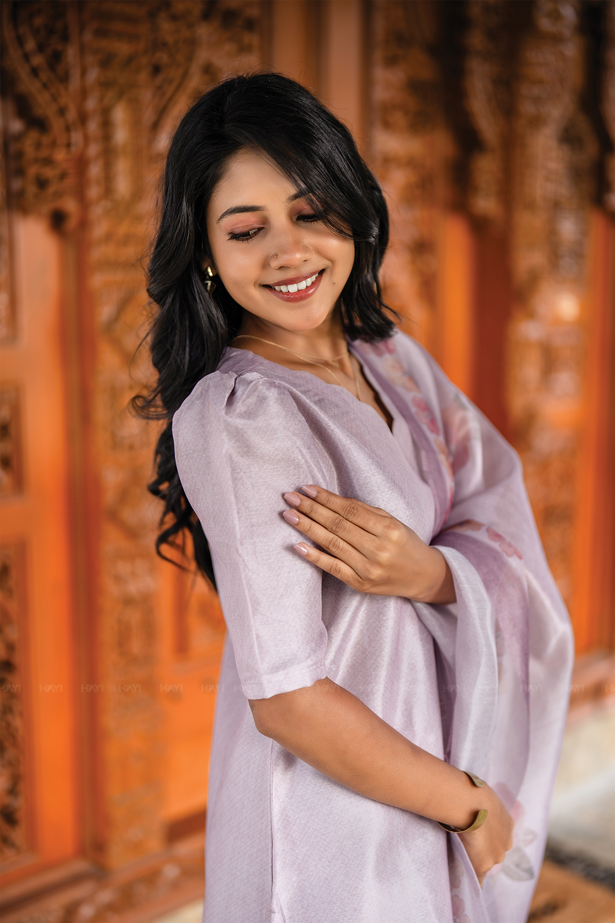 Lilac Blossom 3 Piece Crush Silk Blend Hand-Embroidered Kurta with Pant & Dupatta
