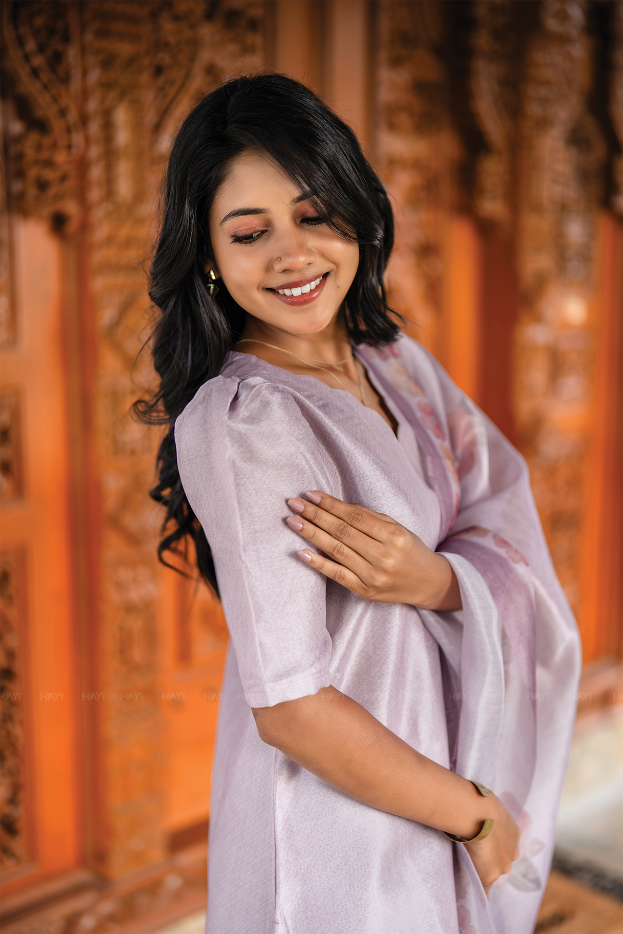 Lilac Blossom 3 Piece Crush Silk Blend Hand-Embroidered Kurta with Pant & Dupatta