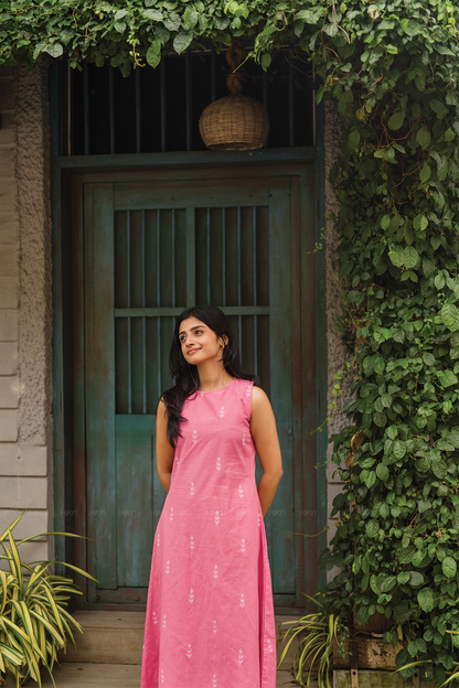 Rosetta Bloom Pink Handloom co-ord with Close Neck
