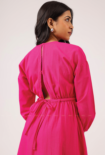 Crowned In Pink Wasit Tie With Back Slit Flared Maxi