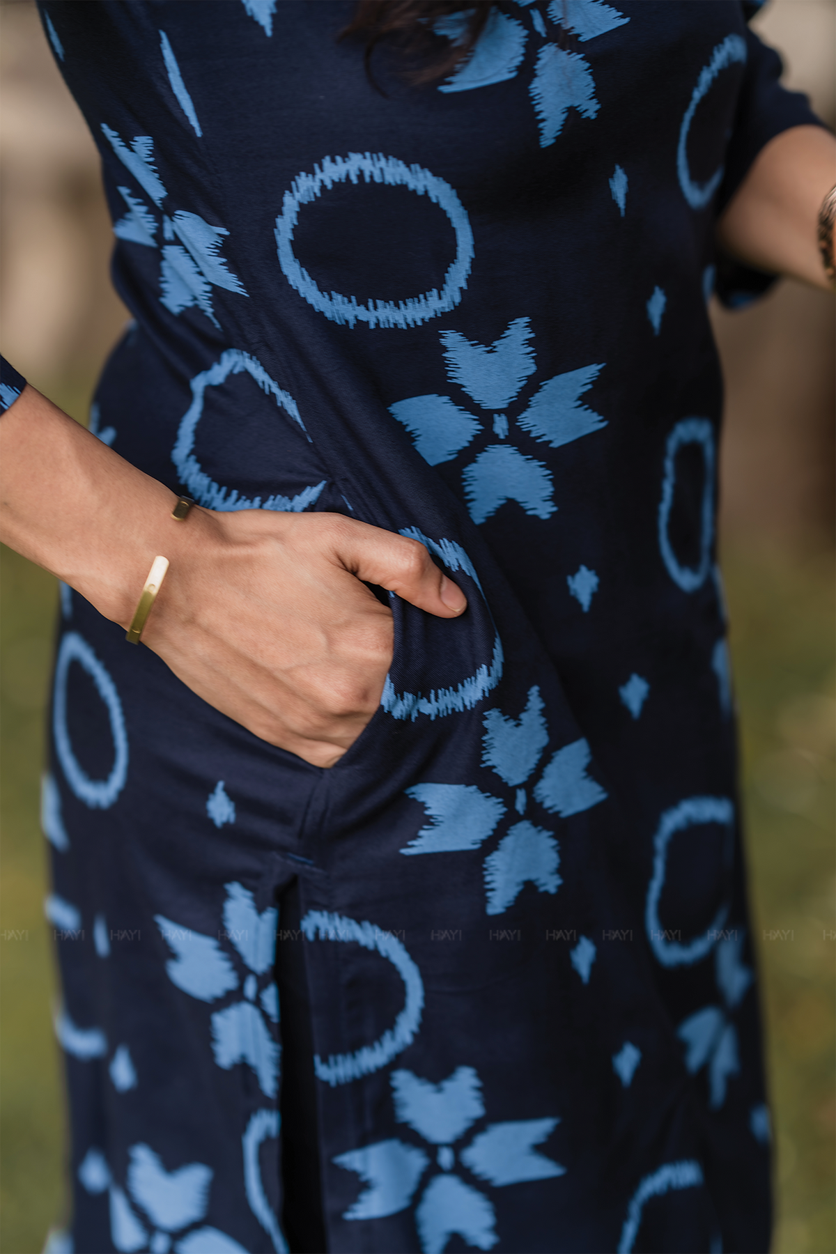 Noir Ivy Blue Viscose Co-ord with Boat Neck
