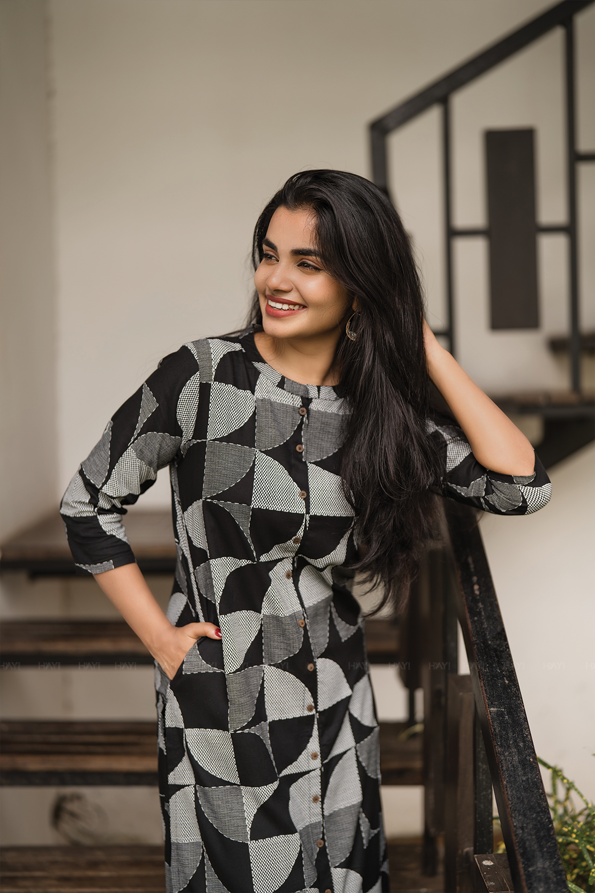 Checkmate Noir Black Viscose Co-ord with Geometric Print