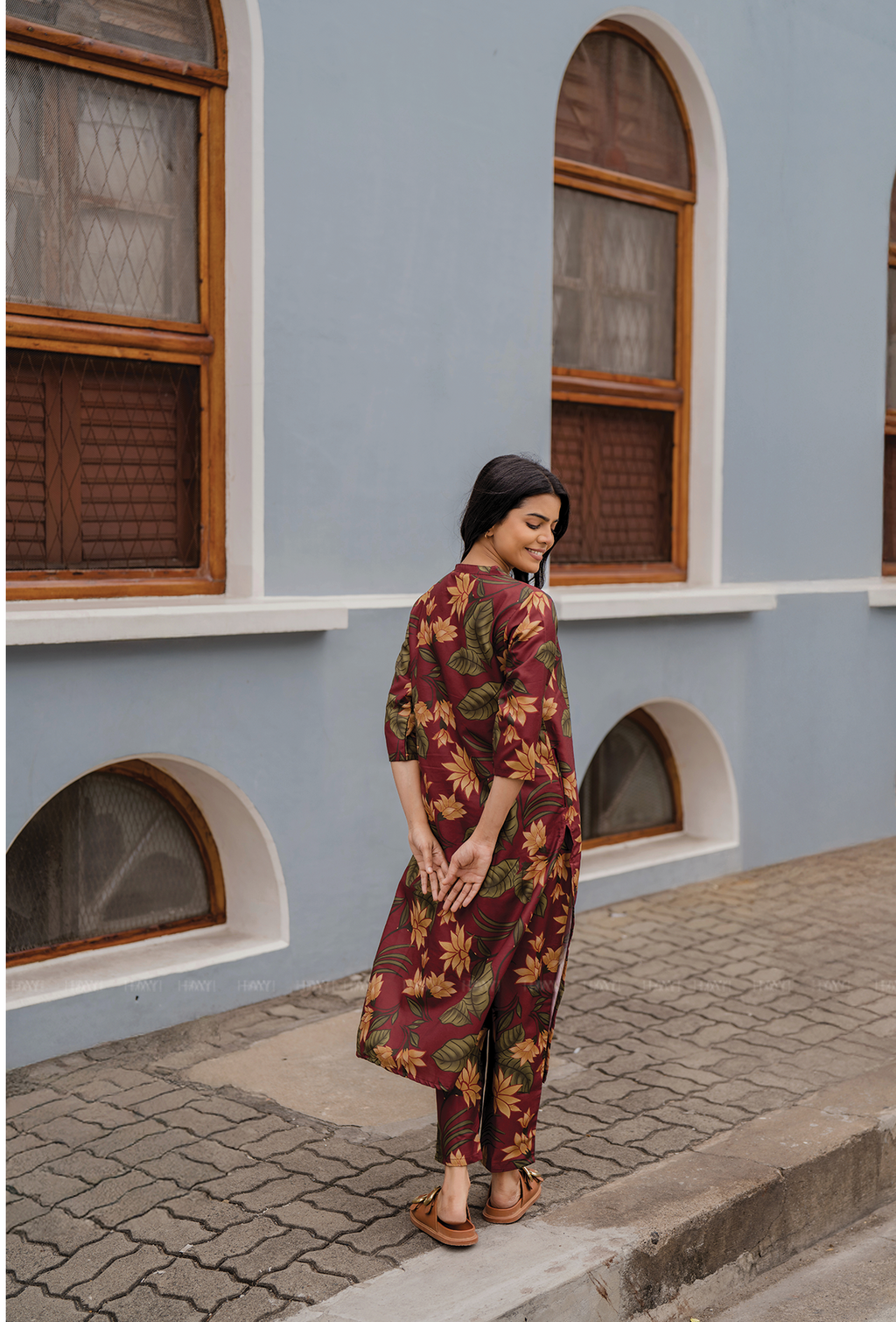 Terra Red with Earthy Boho floral printed Linen Blend Co-ords