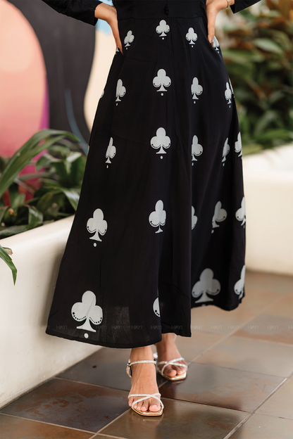 Clover Black Viscose Dress with V-Neck and Light Puff Sleeves
