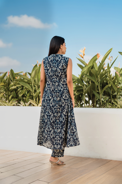 Rustic Royal Blue Cotton Co-ord with Close Neck