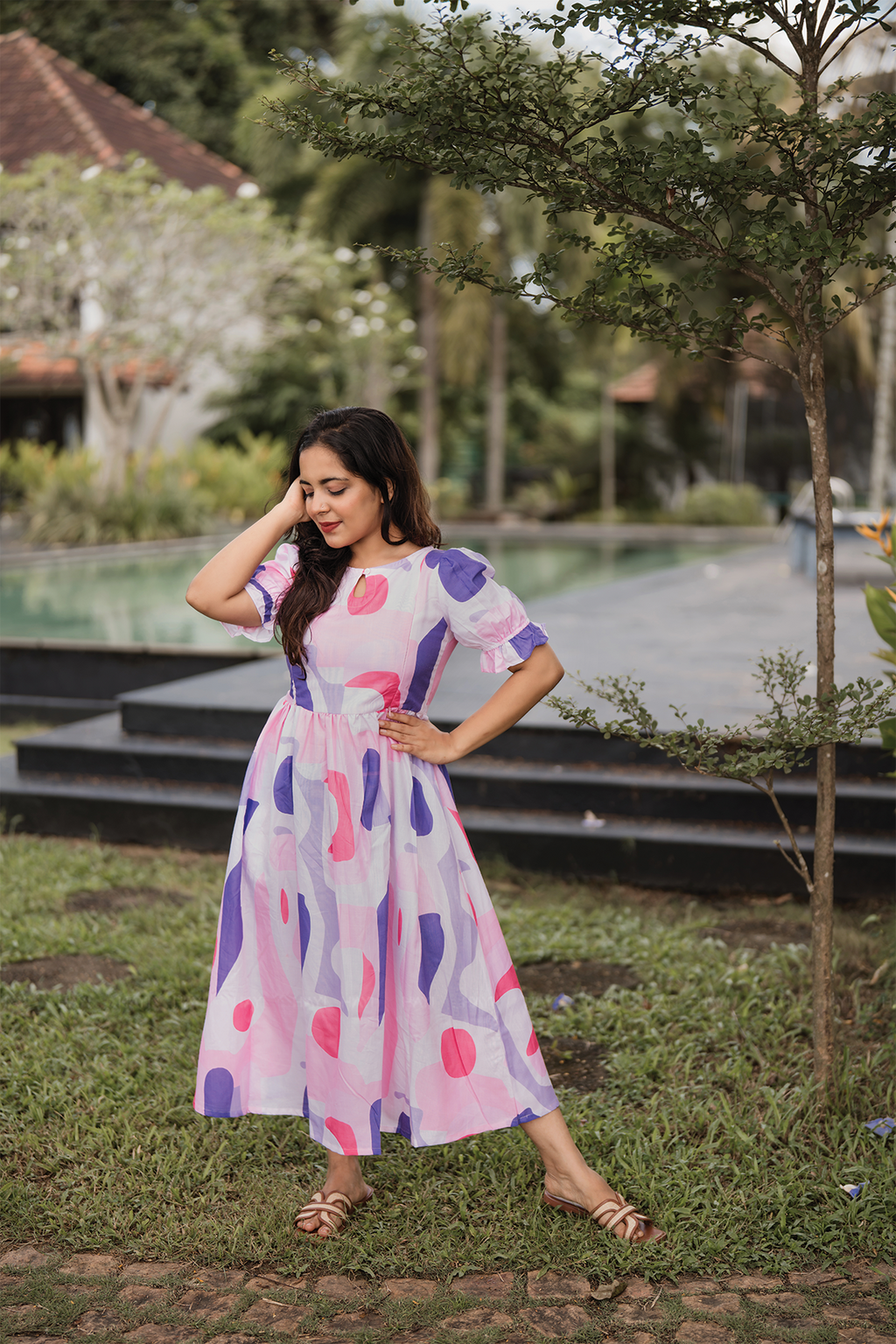 Entwine Pink with Florenza pirnted Maternity and Feeding Viscose Dress