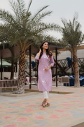 Floral Code Pink Viscose Kurti with Chinese neck with Keyhole & 3/4th Sleeves