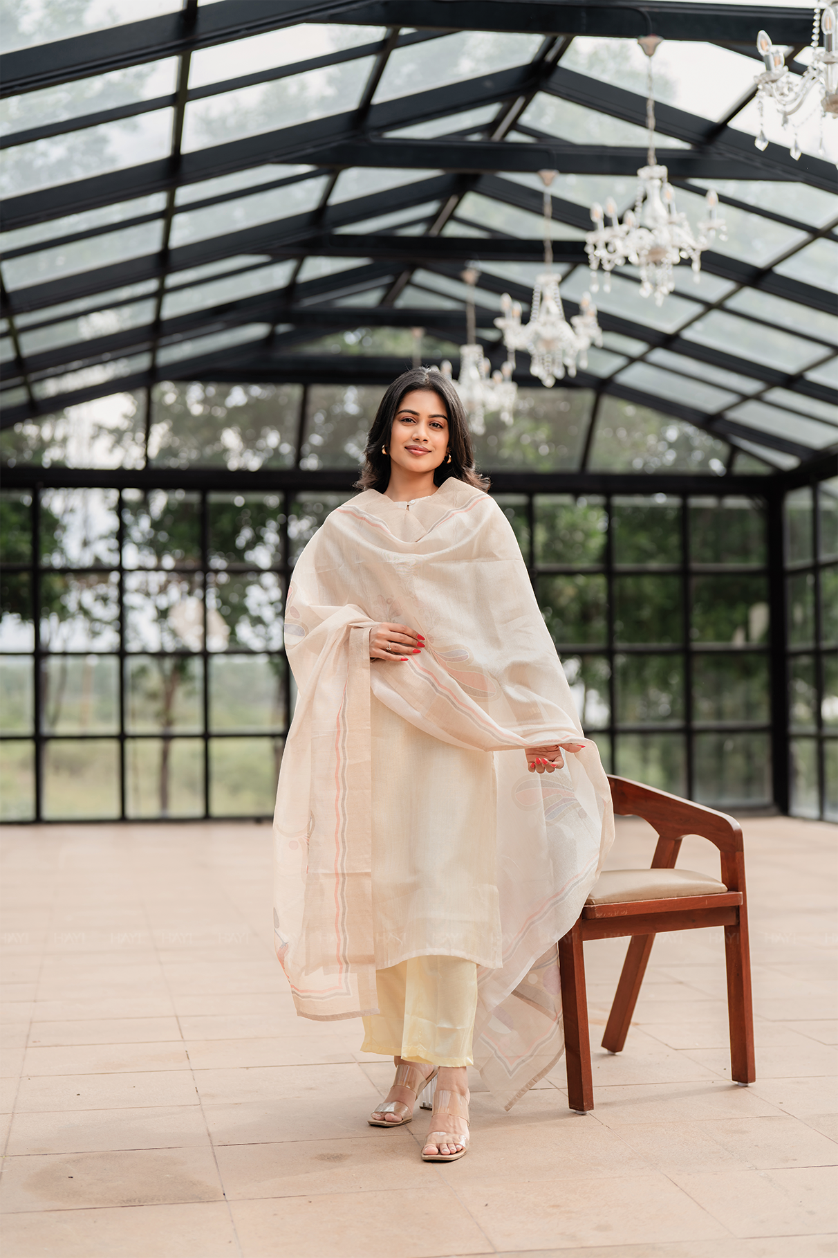 Pearl Off-White 2 Piece Silk Blend Placement Printed Embroidery Kurta with Pant & Dupatta