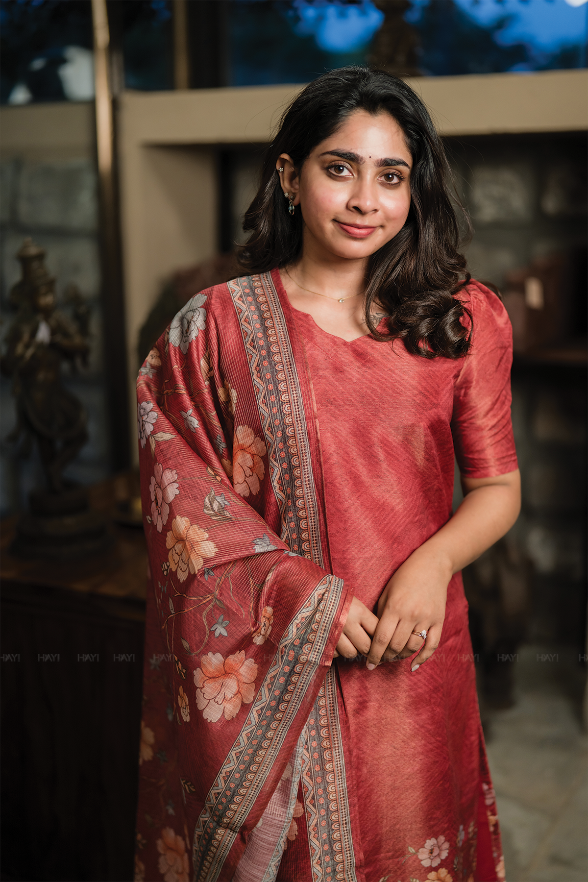 Tapestry Red printed 2 Piece Muslin Shimmer Kurta with Dupatta