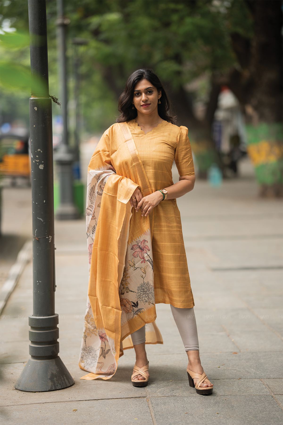 Swanira Yellow printed 2 Piece Jacquard Kurta with Dupatta