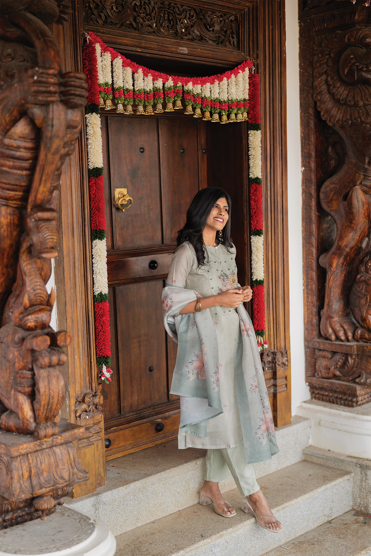 Limevine Green 3 Piece Silk Blend Embroidery Kurta with Pant & Dupatta