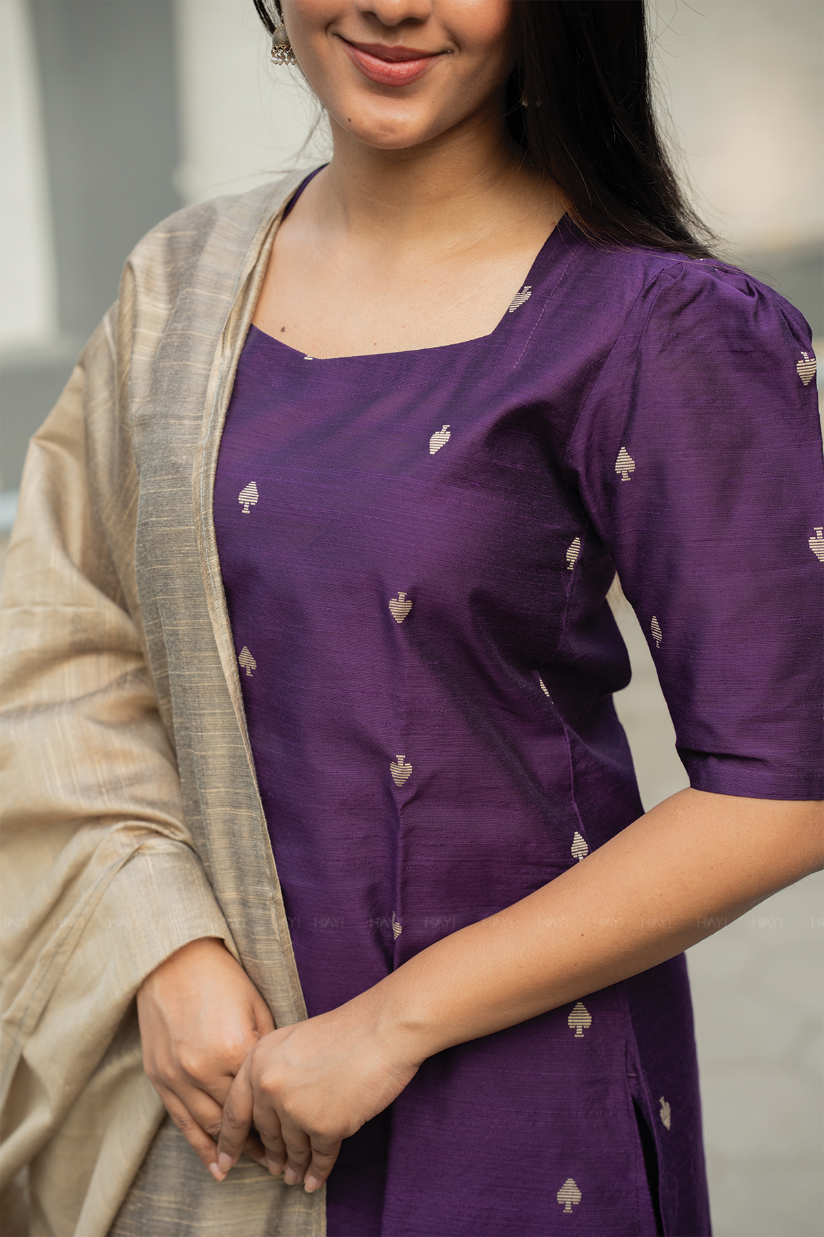 Noorvi Stripe Violet 3 Piece Viscose Jacquard Weave Kurta with Pant & Dupatta