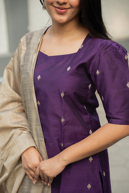 Noorvi Stripe Violet 3 Piece Viscose Jacquard Weave Kurta with Pant & Dupatta