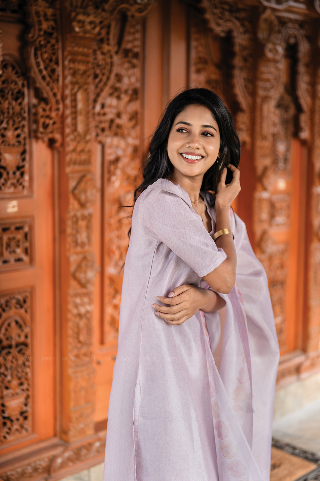 Lilac Blossom 3 Piece Crush Silk Blend Hand-Embroidered Kurta with Pant & Dupatta