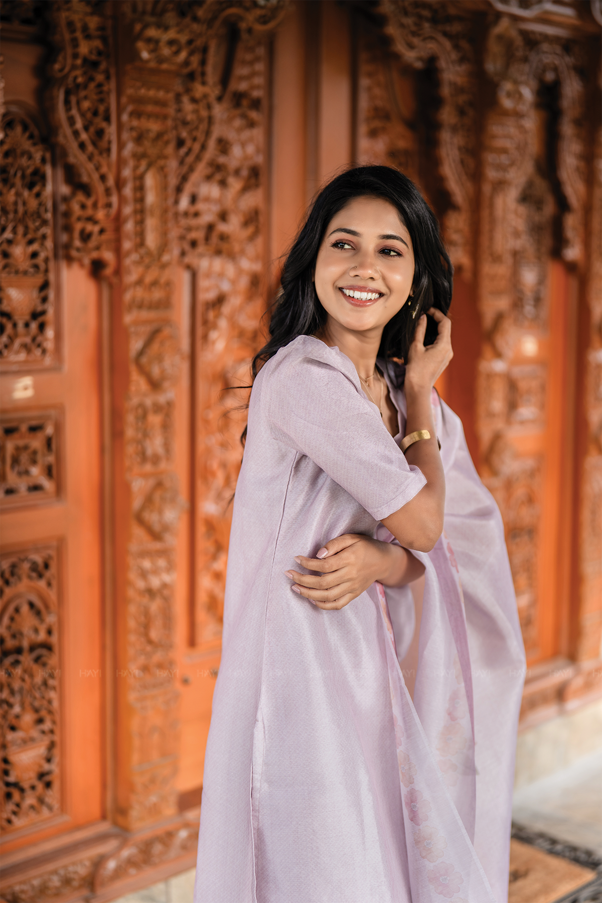 Lilac Blossom 3 Piece Crush Silk Blend Hand-Embroidered Kurta with Pant & Dupatta