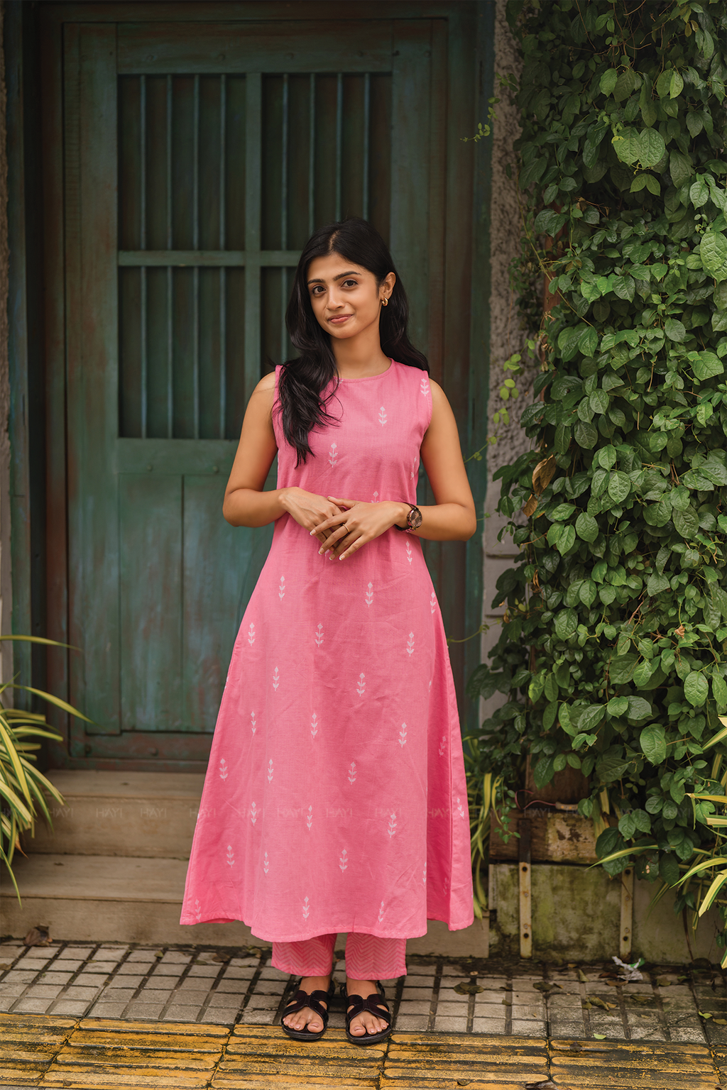 Rosetta Bloom Pink Handloom co-ord with Close Neck