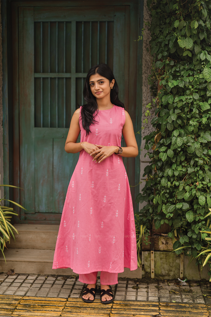 Rosetta Bloom Pink Handloom co-ord with Close Neck