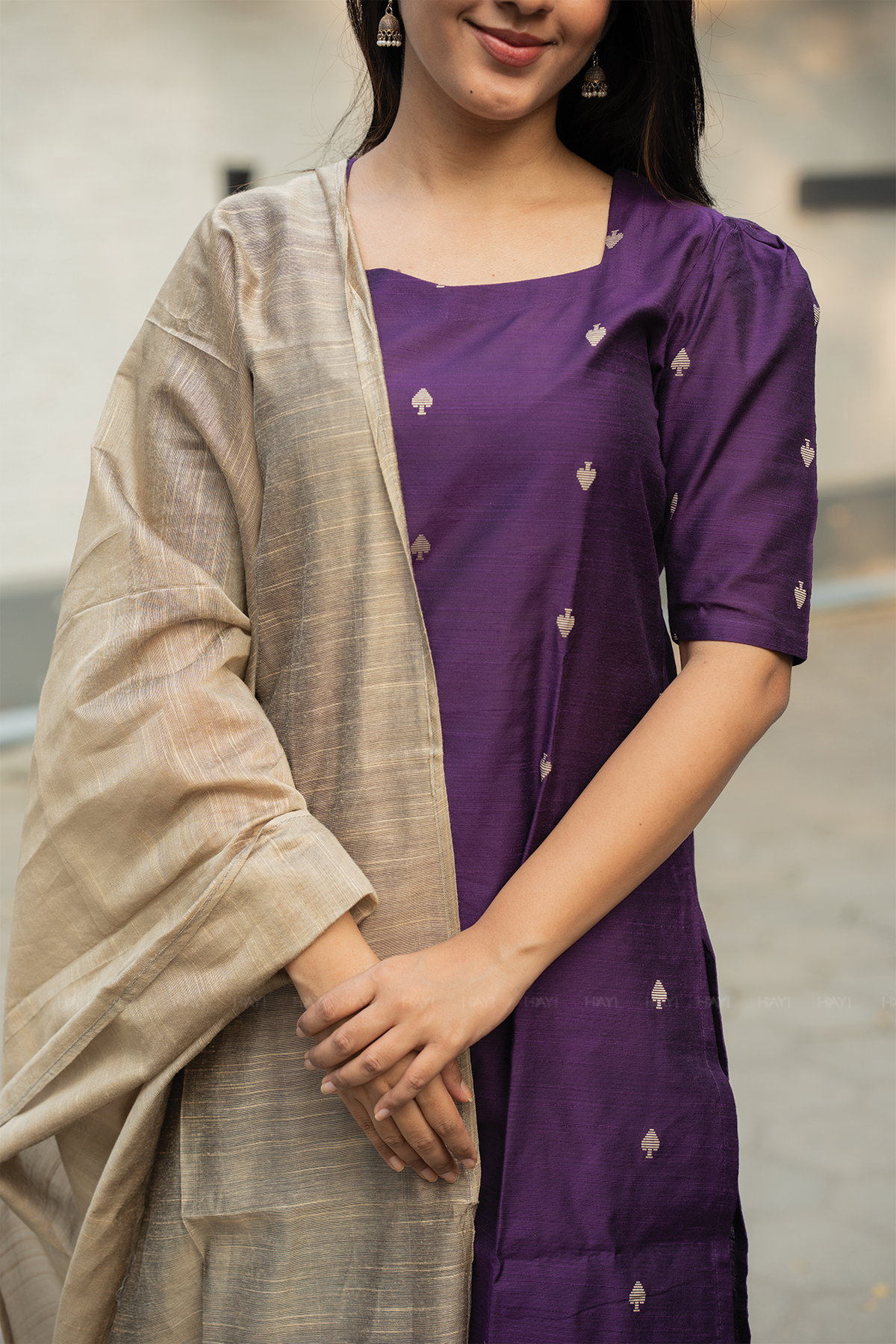 Noorvi Stripe Violet 3 Piece Viscose Jacquard Weave Kurta with Pant & Dupatta